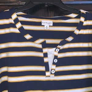 KIM ROGERS TOP  SZ-1X - Navy/Golden Rod/Ivory long sleeve